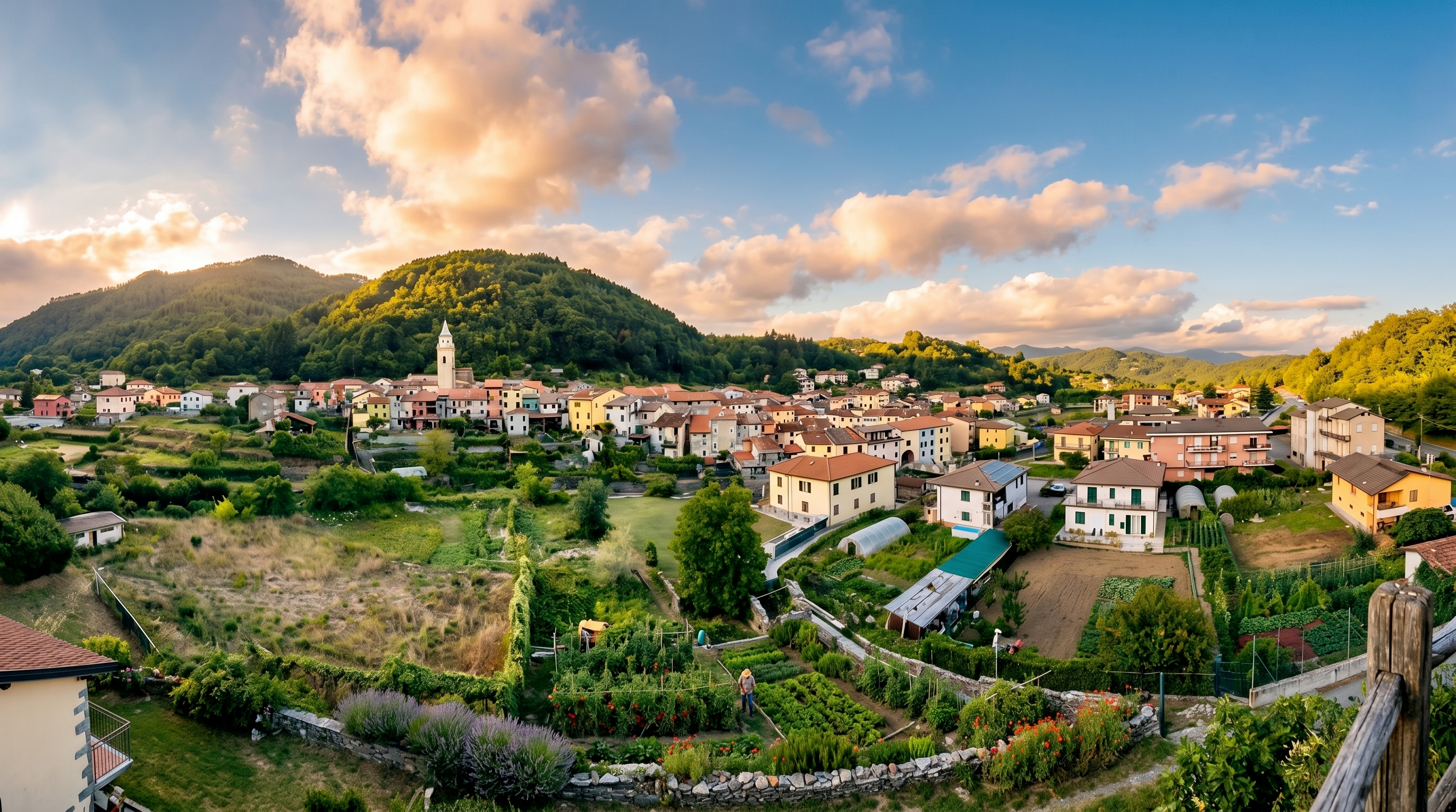 Panorama del borgo di Pignone al tramonto